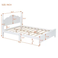 Full Size Wood Platform Bed with Wood-Finished Headboard, Retro-Style Bed Frame for Modern Condos, 80'' L x 56'' W x 43.5'' H, White(m-3)