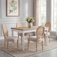 French Country-Inspired Dining Chair Set for 2 with Plush Upholstered Seats, Elegant Side Chair Set with Fluted Legs, 19" L x 22.5" W x 38" H, Beige(m-7)