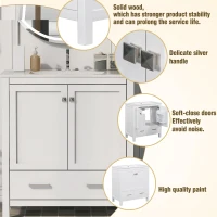 30" Bathroom Vanity with Single Sink, Solid Wood Frame, Multifunctional Storage Cabinet with Soft-Close Doors, 30" L x 18.5" W x 34" H, White(m-5)