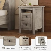 3-Piece Full Size Bedroom Set with Storage Headboard, Farmhouse Platform Bed Set with Charging Station, 83.5" L X 56.5" W X 40.5'' H, Antique Gray(m-5)