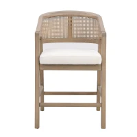 Set of 2 Wooden Counter Stools with Woven Rattan Back, Kitchen Island Stools for Contemporary Kitchens, 22'' L x 24.5'' W x 38'' H, Beige+Natural Ash(m-8)