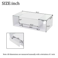 High-Gloss Coffee Table with Tempered Glass Storage, Compact Center Table with Semi-Open Shelf, 39.5″ L x 19.5″ W x 12″ H, White(m-3)