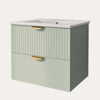 Modern Wall-Mounted Bathroom Vanity with 2 Drawers, Space-Saving Design for Small Bathrooms, 24" L x 18" W x 23" H, Green(m-14)