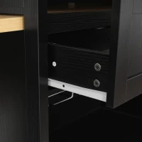 Practical Bar Table with Extendable Rolling Foldable Top, Solid Kitchen Island with Double-Sided Drawers, 82.5" L x 27.5" W x 38.5" H, Black+Natural(m-7)