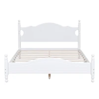 Queen Size Wood Platform Bed with Retro Headboard and 10 Slats, White Wood-Finished Bed Frame with Plywood, 85'' L x 62.5'' W x 39.5'' H, White(m-2)