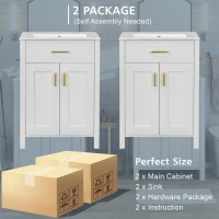 Modern Bathroom Vanity with 4 Doors, 2 Drawers and Adjustable Shelf, Freestanding Cabinet with Ceramic Sink, 48.5'' L x 18.5'' W x 34'' H, White(m-9)