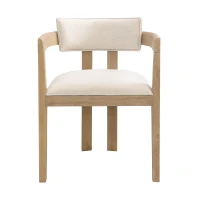 Set of 2 Dining Chairs with Armrests and Rubber Wood Frame, Wooden Dining Seating with Low-Maintenance Fabric, 22.5'' L x 23.5'' W x 31'' H, Beige(m-7)