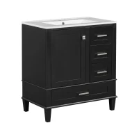 Modern Bathroom Vanity Sink Combo with Solid Wood Frame, Free-Standing Cabinet for Contemporary Bathrooms, 30'' L x 18.5'' W x 34'' H, Black(m-15)