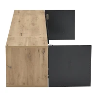 Wall-Mounted TV Cabinet with High-Gloss Front, 3-Tier Storage TV Stand with Fold-Down Flap Door, 65" L x 14.5" W x 14" H, Black+Natural(m-10)