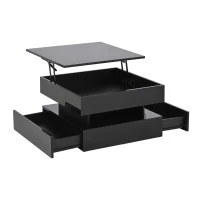 Lift-Top Coffee Table with App-Controlled LED Lighting and Liftable Top, Compact Center Table with 2 Drawers, 25.5" L x 25.5" W x 15" H, Black(m-14)