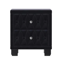 Velvet Nightstand with 2 Roomy Drawers and Crystal Handles, Solid Beside Table for Condos and City Homes, 18'' L x 18'' W x 20'' H, Black(m-2)