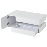 Height-Adjustable Coffee Table with App-Controlled RGB LED Lighting, Modern Center Table with Hidden Storage, 37.5" L x 19.5" W x 15.5" H, White(m-13)