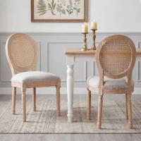 French Country-Inspired Dining Chair Set for 2 with Plush Upholstered Seats, Elegant Side Chair Set with Fluted Legs, 19" L x 22.5" W x 38" H, Beige(m-1)