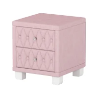 Elegant Velvet Nightstand with 2 Drawers and Crystal Handles, Soft Pink Beside Table with MDF and Storage Table, 18'' L x 18'' W x 20'' H, Pink(m-7)