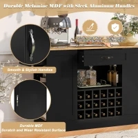 Modern Wine Bar Cabinet with Built-In Power Outlet, Versatile Sideboard with Adjustable Shelves, 47" L x 15.5" W x 34" H, Black+Natural(m-4)