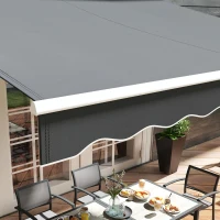 Outsunny 12'x10' Electric Retractable Awning, UV Protection Sun Shade Shelter w/ Remote Controller for Deck Balcony Yard, Black(m-10)