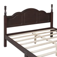 Queen Size Wood Bed with 10 Plywood Slats and Retro-Style Headboard, Modern Platform Bed with Warm Wood Finish, 85'' L x 62.5'' W x 43.5'' H, Walnut(m-5)