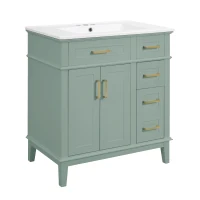Solid Bathroom Vanity with Ceramic Undermount/Drop-In Sink, Modern Storage Cabinet for Compact Washrooms, 30'' L x 18'' W x 34'' H, Light Green(m-15)