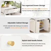 Modern Bar Table with 4-in-1 Extendable Pull-Out Table and Lockable Wheels, Kitchen Island with Adjustable Shelf, 82.5" L x 32.5" W x 28" H, White(m-7)