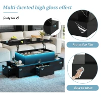Sleek Lift-Top Coffee Table with Hydraulic Lift and App-Controlled LED Lighting, Versatile Center Table with Hidden Storage, 39.5" L x 19.5" W x 15.5" H, Black(m-5)