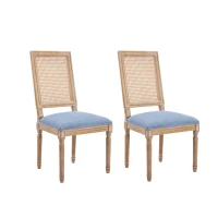 Set of 2 Dining Chairs with Eco-Friendly Rubberwood Frame, Upholstered Dining Seating with Slender Fluted Legs, 20'' L x 22'' W x 39.5'' H, Blue(m-2)