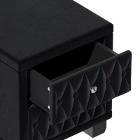 Velvet Nightstand with 2 Roomy Drawers and Crystal Handles, Solid Beside Table for Condos and City Homes, 18'' L x 18'' W x 20'' H, Black(m-6)