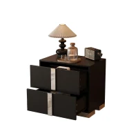 Elegant Black Nightstand with 2 Smooth-Glide Drawers, Durable Beside Table for Bedroom & Compact Apartments, 23.5'' L x 15.5'' W x 21.5'' H, Black(m-9)