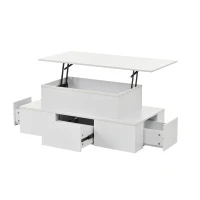 Sleek Lift-Top Coffee Table with Hydraulic Lift and App-Controlled LED Lighting, Versatile Center Table with Hidden Storage, 39.5" L x 19.5" W x 15.5" H, White(m-2)