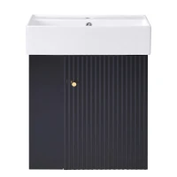 Modern Floating Bathroom Vanity with Ceramic Basin and Side Storage, Cabinet with Rose Golden Handle, 21.5" L x 12" W x 26.5" H, Black(m-1)