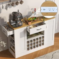 Modern Wine Bar Cabinet with Built-In Power Outlet, Versatile Sideboard with Adjustable Shelves, 47" L x 15.5" W x 34" H, White+Natural(m-9)