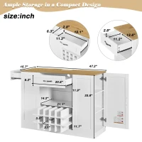 Modern Wine Bar Cabinet with Built-In Power Outlet, Versatile Sideboard with Adjustable Shelves, 47" L x 15.5" W x 34" H, White+Natural(m-3)