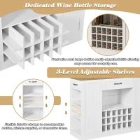 Modern Wine Bar Cabinet with Built-In Power Outlet, Versatile Sideboard with Adjustable Shelves, 47" L x 15.5" W x 34" H, White+Natural(m-6)