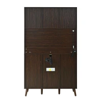 High Bar Cabinet with Smart LED Lighting (App & Music-Sync), Spacious Storage Cabinet with 9-Bottle Wine Rack, 42" L x 12" W x 72" H, Walnut(m-14)