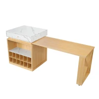 Modern Bar Table with 4-in-1 Extendable Pull-Out Table and Lockable Wheels, Kitchen Island with Adjustable Shelf, 82.5" L x 32.5" W x 28" H, White(m-14)