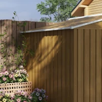Outsunny 8' x 6' Outdoor Storage Shed, Metal Garden Tool Storage House with Lockable Sliding Doors and Vents for Backyard Patio Lawn, Dark Brown(m-11)