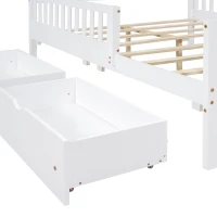 Full Size Wood Platform Bed with 2 Under-Bed Storage Drawers, Solid Bed Frame with Guardrails on Both Sides, 77.5'' L x 57.5'' W x 34.5'' H, White(m-6)