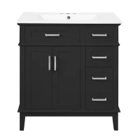 Free-Standing Bathroom Vanity with Ceramic Undermount/Drop-In Sink, Modern Storage Cabinet for Small Condos, 30'' L x 18'' W x 34'' H, Black(m-2)