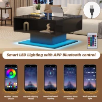 Hydraulic Lift Coffee Table with App-Controlled LED Lighting, Versatile Center Table with Hidden Storage, 29.5" L x 31.5" W x 21" H, Black(m-5)