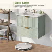 Modern Wall-Mounted Bathroom Vanity with 2 Drawers, Space-Saving Design for Small Bathrooms, 24" L x 18" W x 23" H, Green(m-8)
