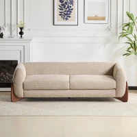 Bouclé Sherpa Sofa with Removable Seat Cushions and Spring Support, Upholstered Lounge Sofa with Wood Legs, 82.5'' L x 32'' W x 27'' H, Almond(m-1)