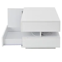 Height-Adjustable Coffee Table with App-Controlled RGB LED Lighting, Modern Center Table with Hidden Storage, 37.5" L x 19.5" W x 15.5" H, White(m-14)