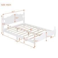 Full Size Platform Bed with 10 Plywood Slats and Wood-Finished Headboard, Retro-Style Bed Frame with Plywood, 80'' L x 56'' W x 39.5'' H, White(m-3)