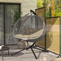 Outsunny Double Egg Chair with Stand, 2 Person Hanging Swing Egg Chair with Cushion, Pockets, Khaki(m-10)