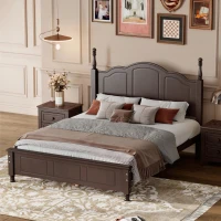 Full Size Wood Platform Bed with Wood-finished Headboard, Dark Walnut Bed Frame with Pine and MDF Construction, 80'' L x 56'' W x 43.5'' H, Walnut(m-1)