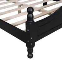 Queen Size Platform Bed with Retro Headboard and 10 Plywood Slats, Durable Bed Frame with Plywood Construction, 85'' L x 62.5'' W x 39.5'' H, Black(m-8)