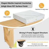 Modern Bar Table with 4-in-1 Extendable Pull-Out Table and Lockable Wheels, Kitchen Island with Adjustable Shelf, 82.5" L x 32.5" W x 28" H, White(m-8)