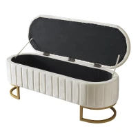 Upholstered Velvet Storage Ottoman Bench with Metal Legs, Button-Tufted Storage Bench with MDF Frame, 47'' L x 15.5'' W x 16.5'' H, Beige(m-6)