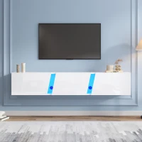 Wall-Mounted TV Stand with App-Controlled LED, Space-Saving TV Cabinet with Translucent Acrylic Panel, 65" L x 13.5" W x 12" H, White(m-7)