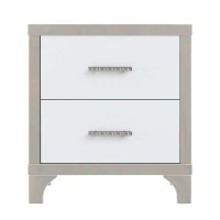 Elegant High-Gloss Nightstand with Metal Handles and Legs, Mirrored Bedside Table for Bedrooms or Apartments, 22.5'' L x 15.5'' W x 23.5'' H, White(m-2)