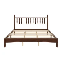 King-Size Wood Platform Bed with Gourd-Shaped Headboard, Sturdy Wooden Frame for Classic or Eclectic Interior, 84.5'' L x 79'' W x 45'' H, Walnut(m-2)